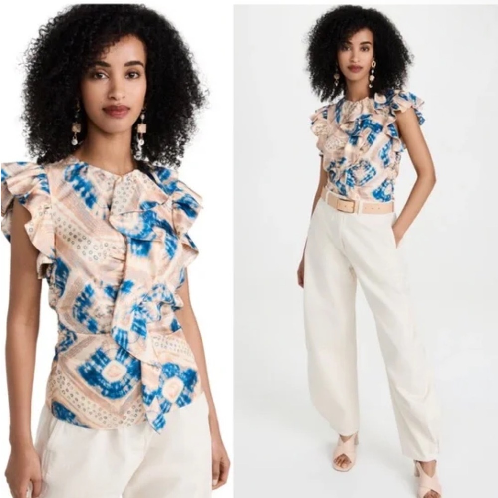 ULLA JOHNSON‎ Silk Vida Blue Abstract Sleeveless Top Size 2